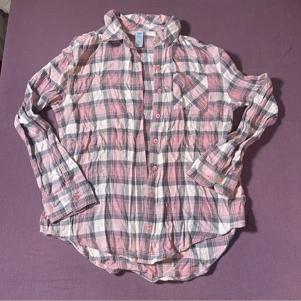 Kids Pink Plaid Long Sleeve Button Down Shirt Top - Size Kids 10